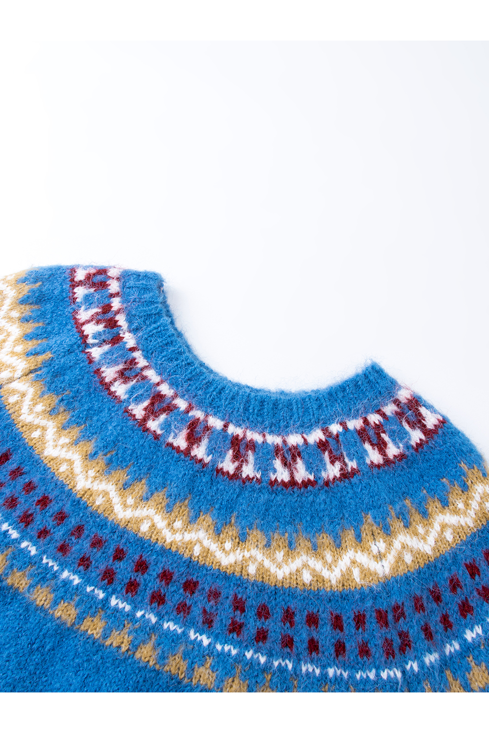 Blue Crew Neck Jacquard Sweater