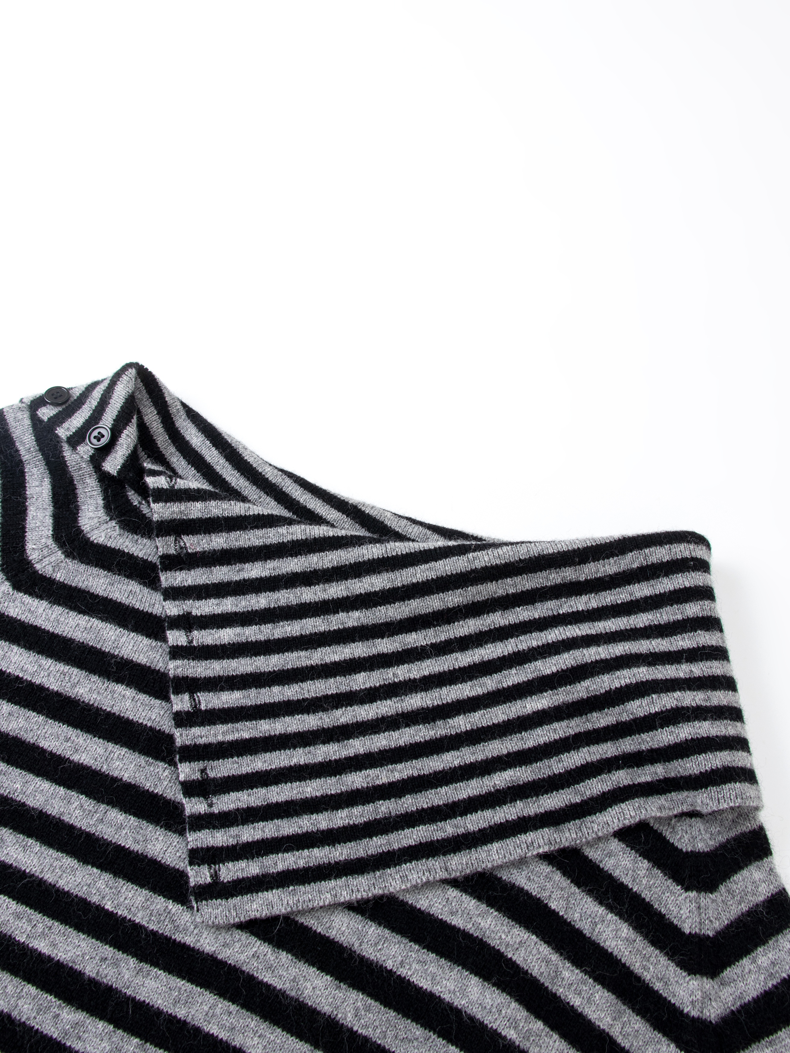 Retro Gray-White Striped Off-Shoulder Knitted Shirt