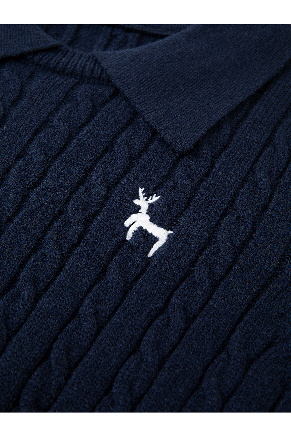 Navy Blue Deer Embroidery Lapel Sweater