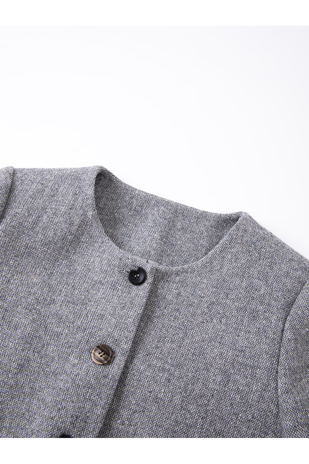 Grey Crewneck Wool Blend Coat