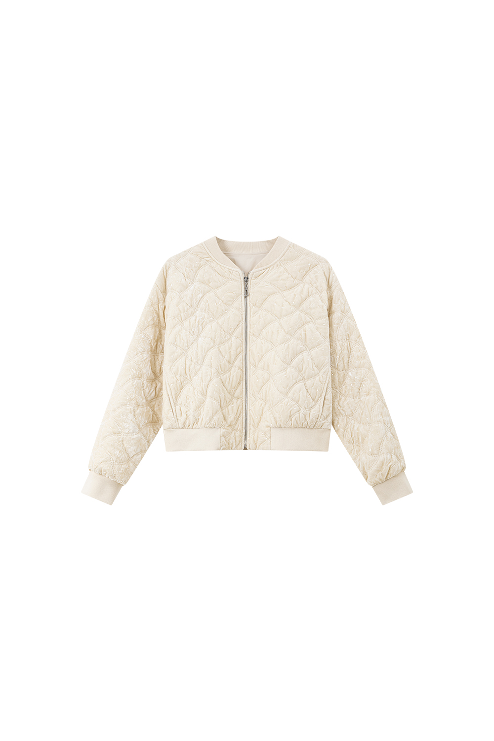 Apricot Argyle Velvet Varsity Cotton-Padded Jacket