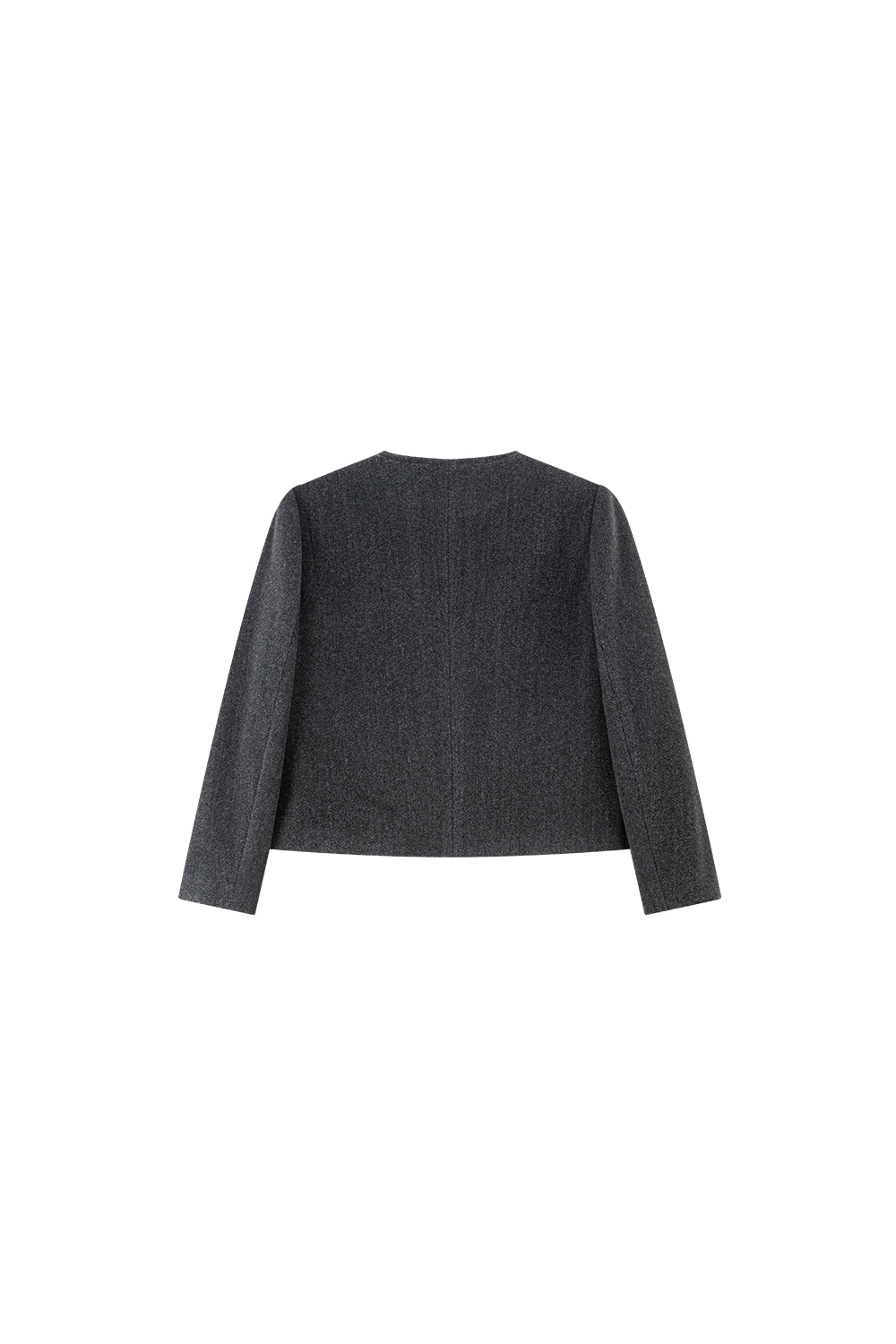 Grey French-Style Crewneck Wool Blend Coat