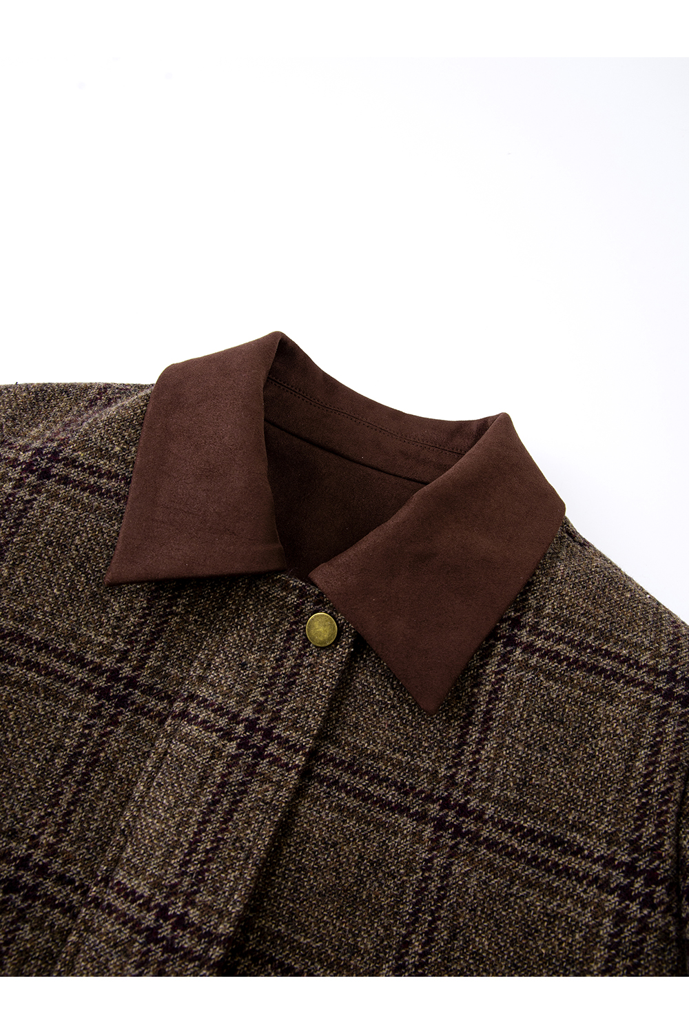 Brown Plaid Collared Short Coat