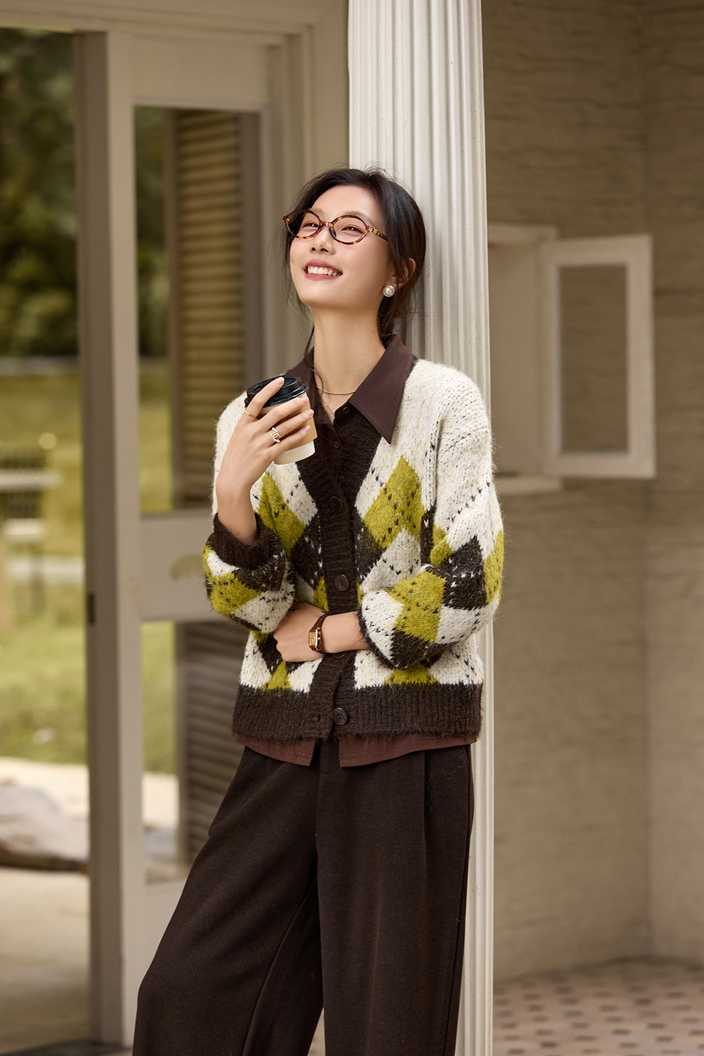 Vintage Diamond-Pattern Cardigan