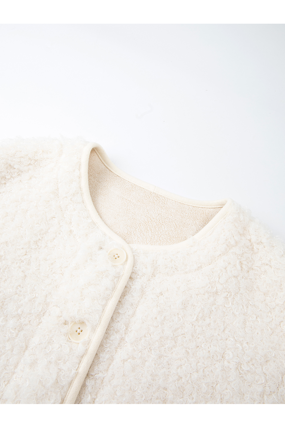 Apricot Shearling Crewneck Coat