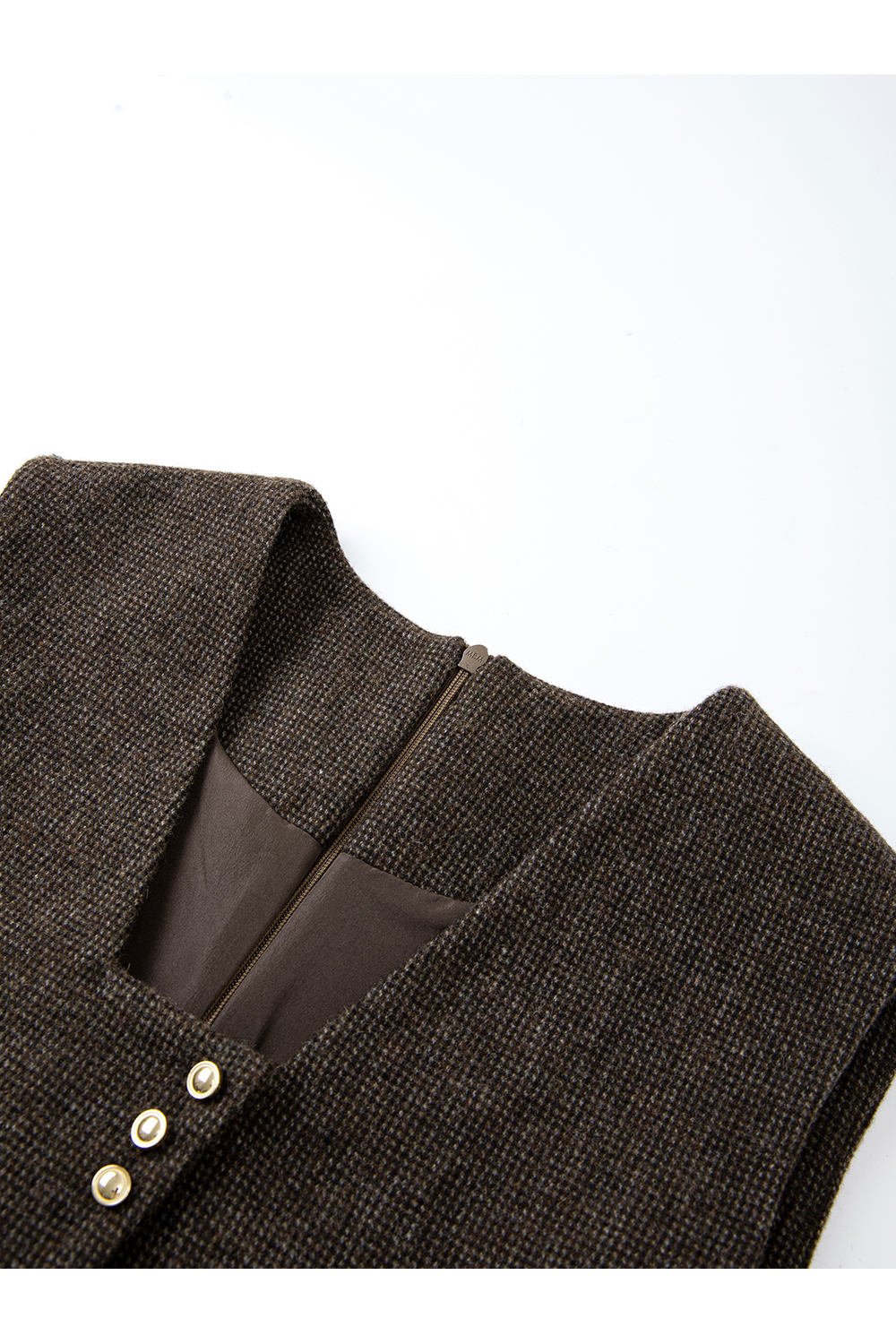 Floral Coffee - colored Sleeveless Woolen Vest Dress