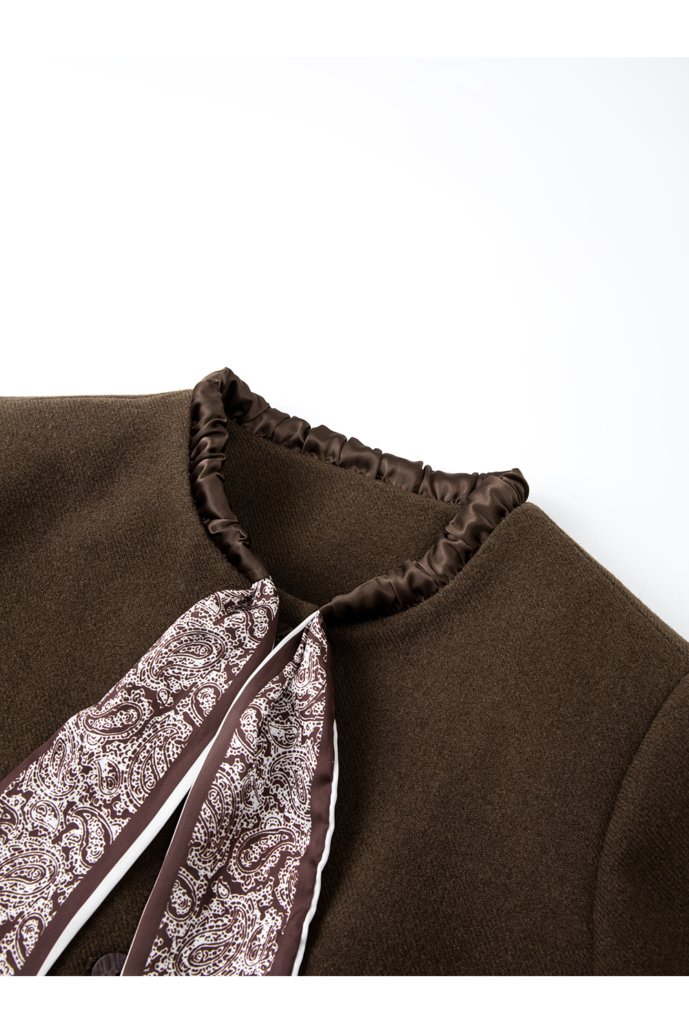 Silk Scarf Crew Neck Short Coat