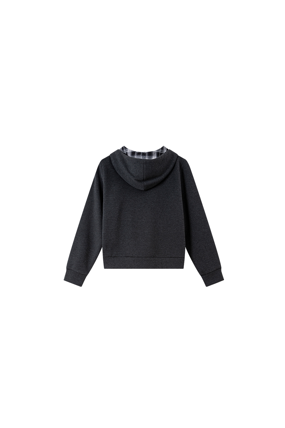 Patchwork plaid fleece-lined hoodie