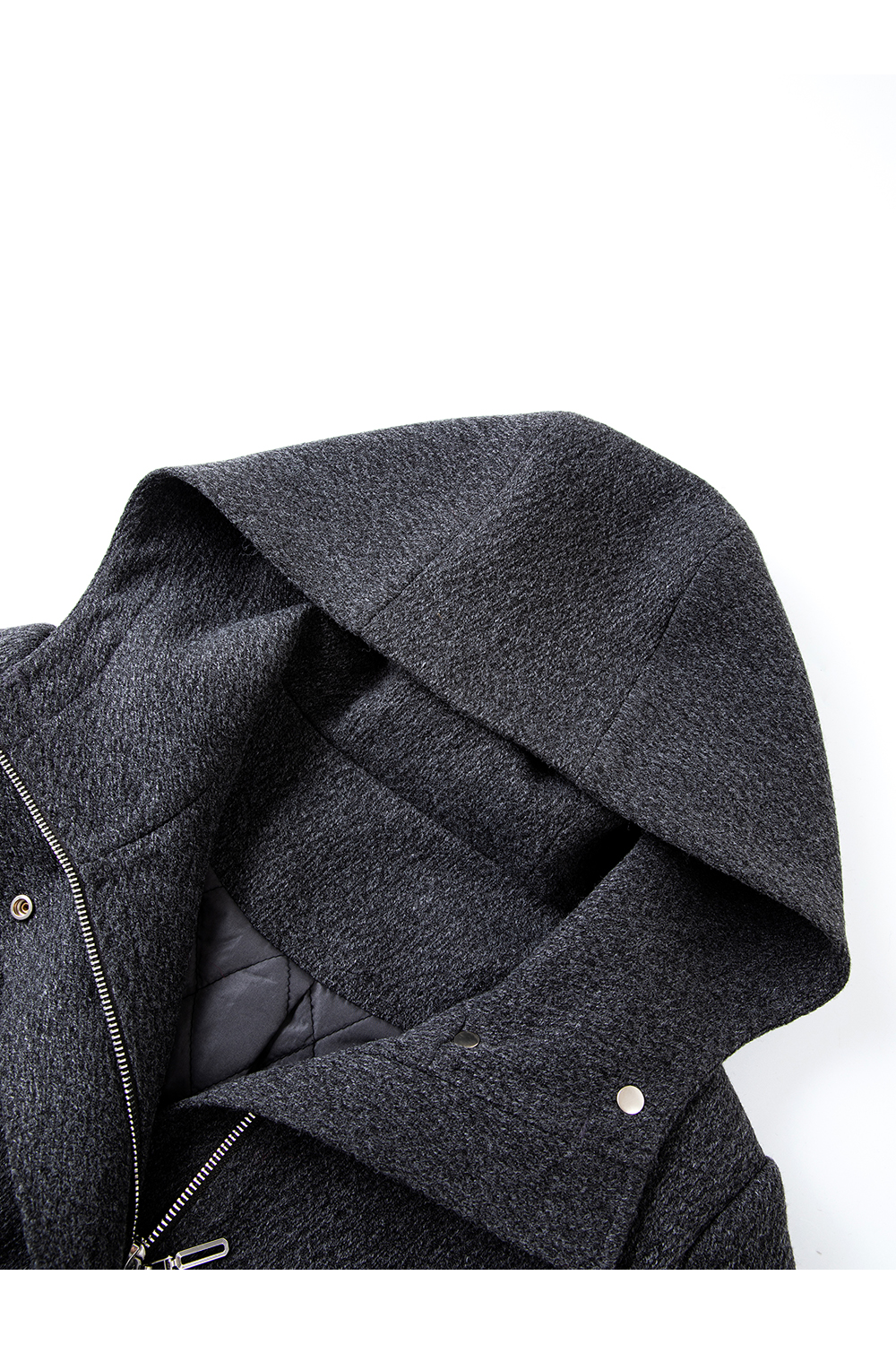 Hooded zipper wool coat