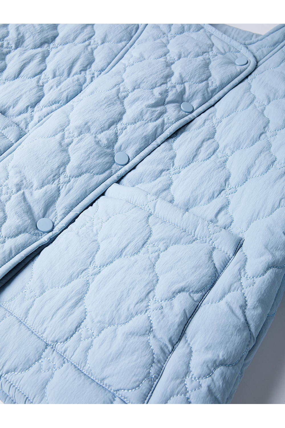 Blue crew neck short cotton-padded jacket