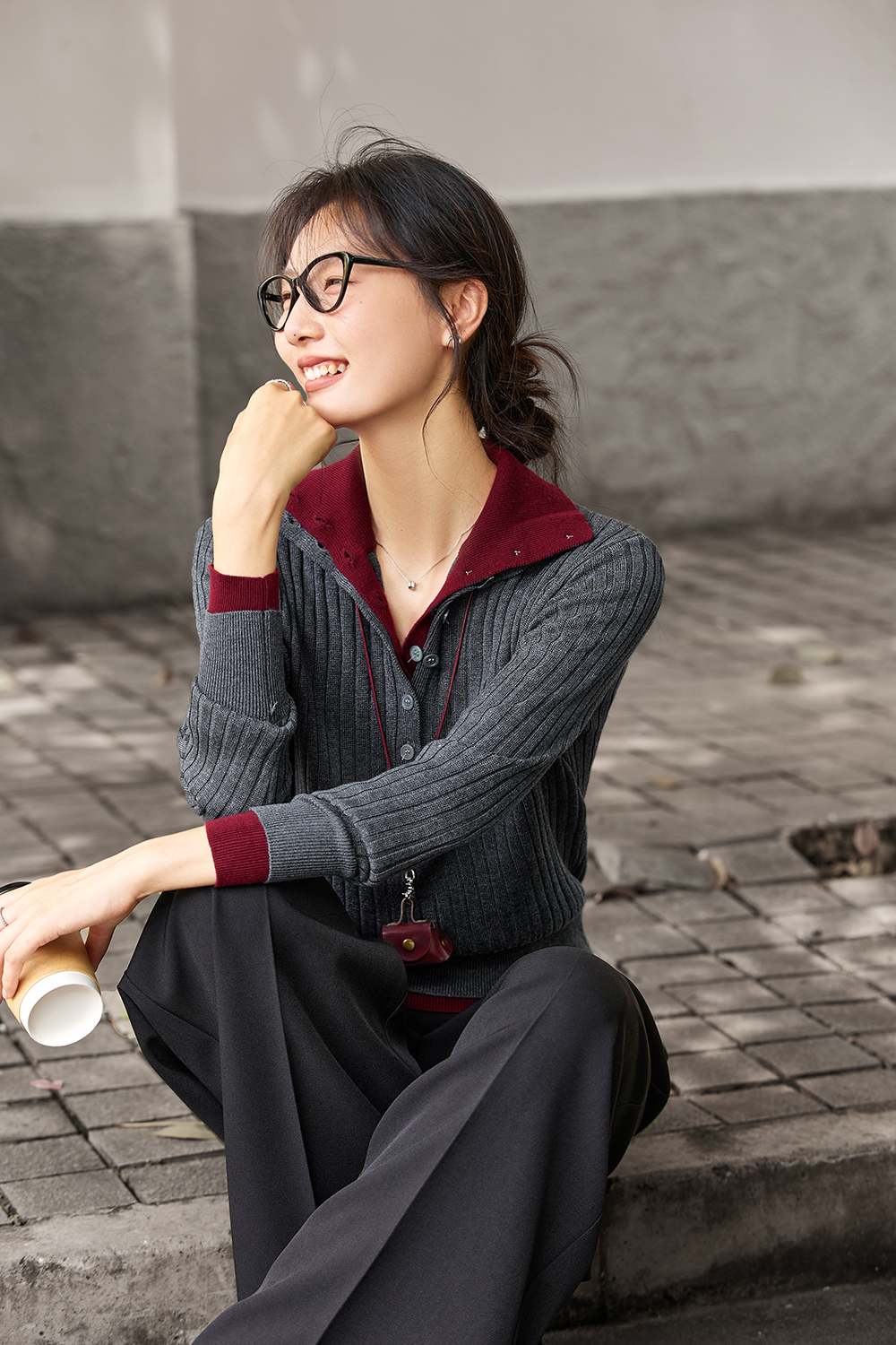 Color-Block Faux Layered Turtleneck Sweater-VIMLYSTORE