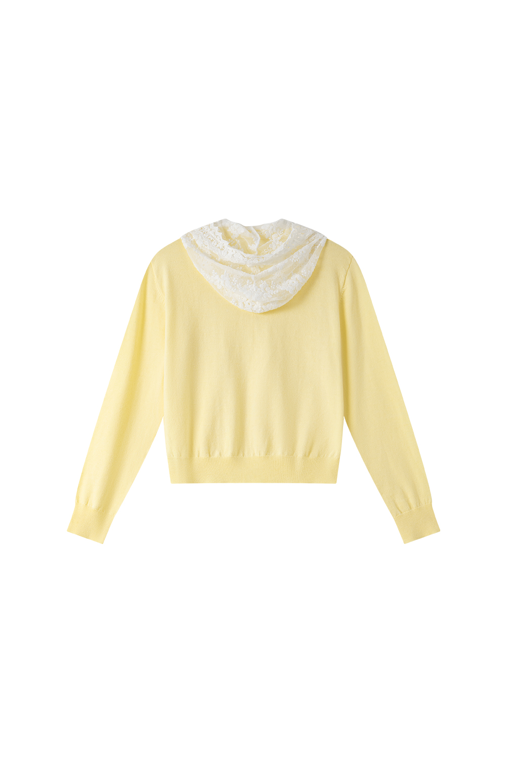 Yellow lace hooded knitted cardigan sweater coat-VIMLYSTORE
