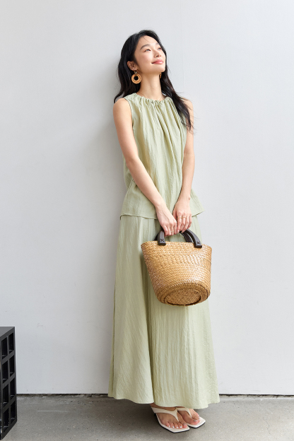 French-Casual Round Neck Sleeveless Top with Flowy Skirt Set-VIMLYSTORE