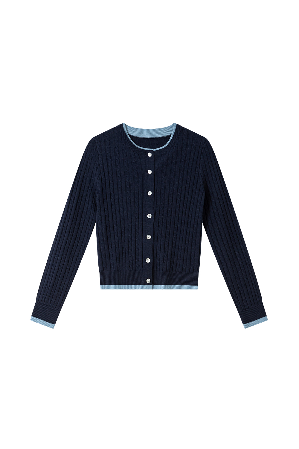 Color-Block Ribbed Knit Cardigan with Faux Underlayer-VIMLYSTORE