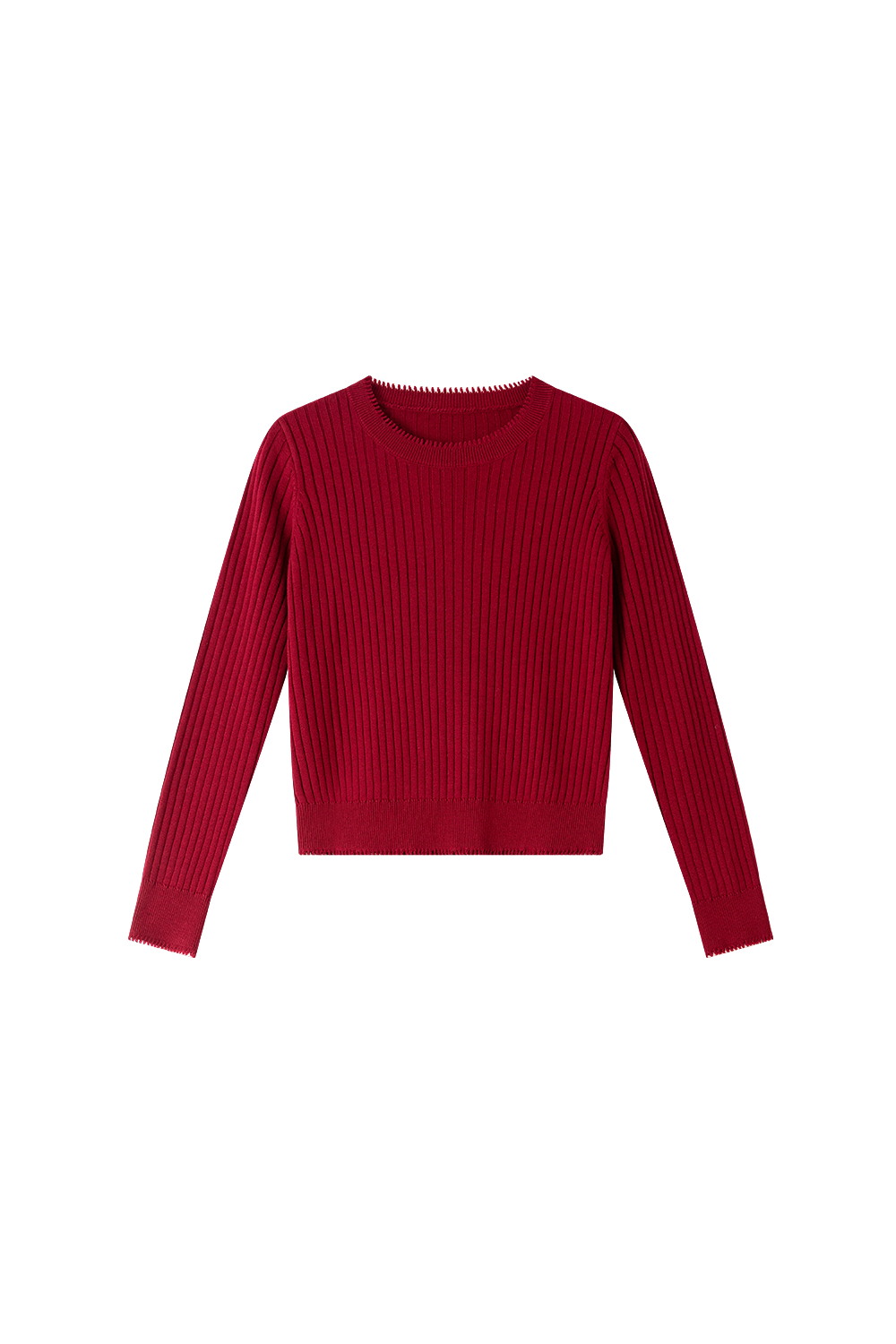 Ribbed Wool Blend Loose Round Neck Knitted Top-VIMLYSTORE