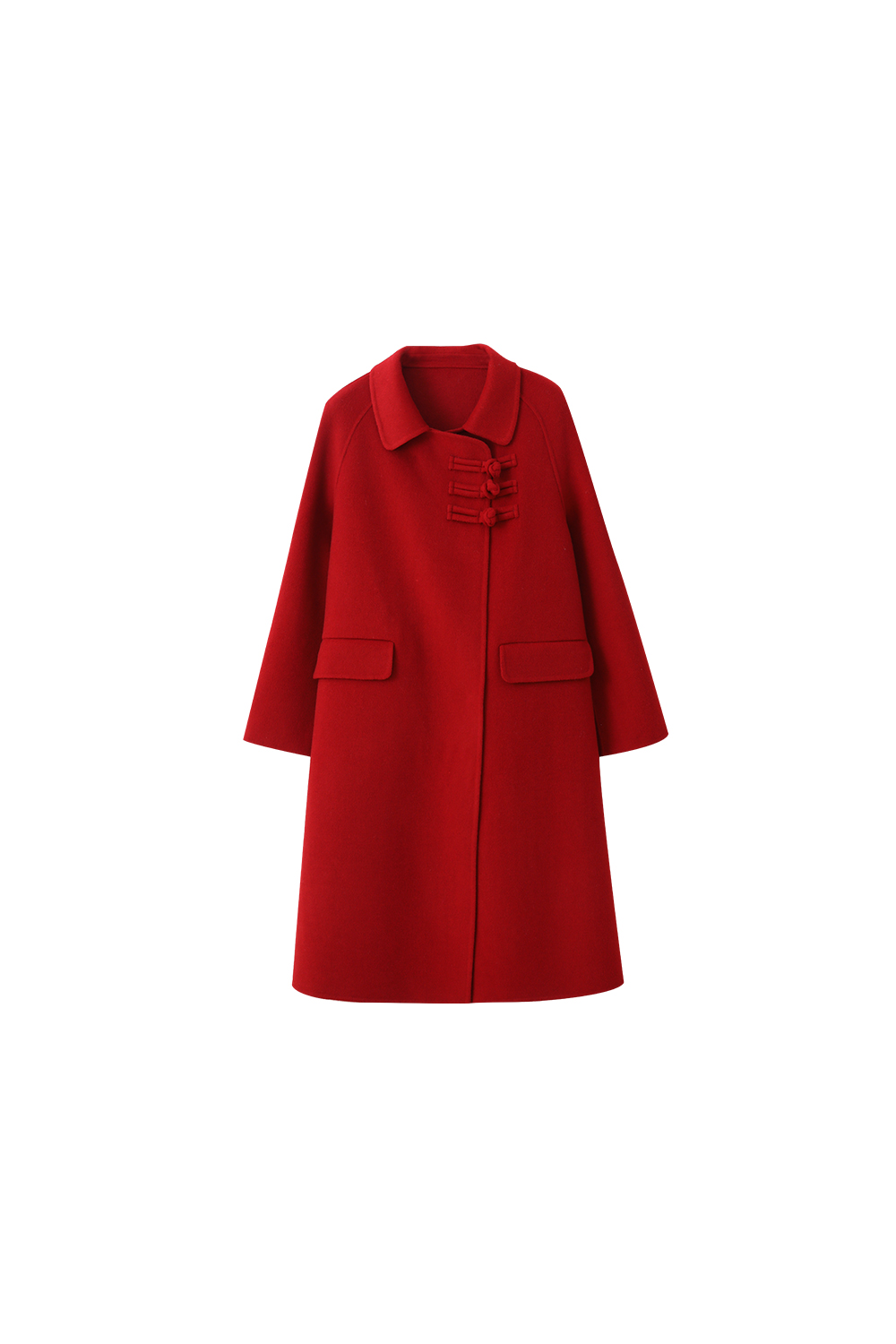 New Chinese Style Red Double-Faced Wool Coat
