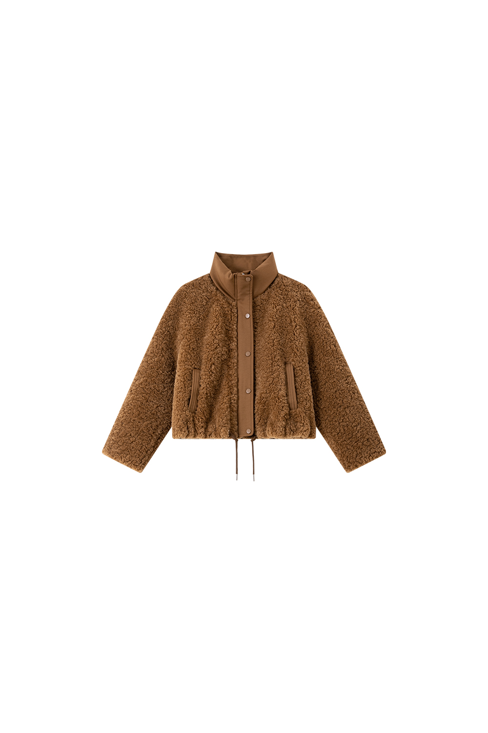 Camel retro stand - collar short - style plush coat