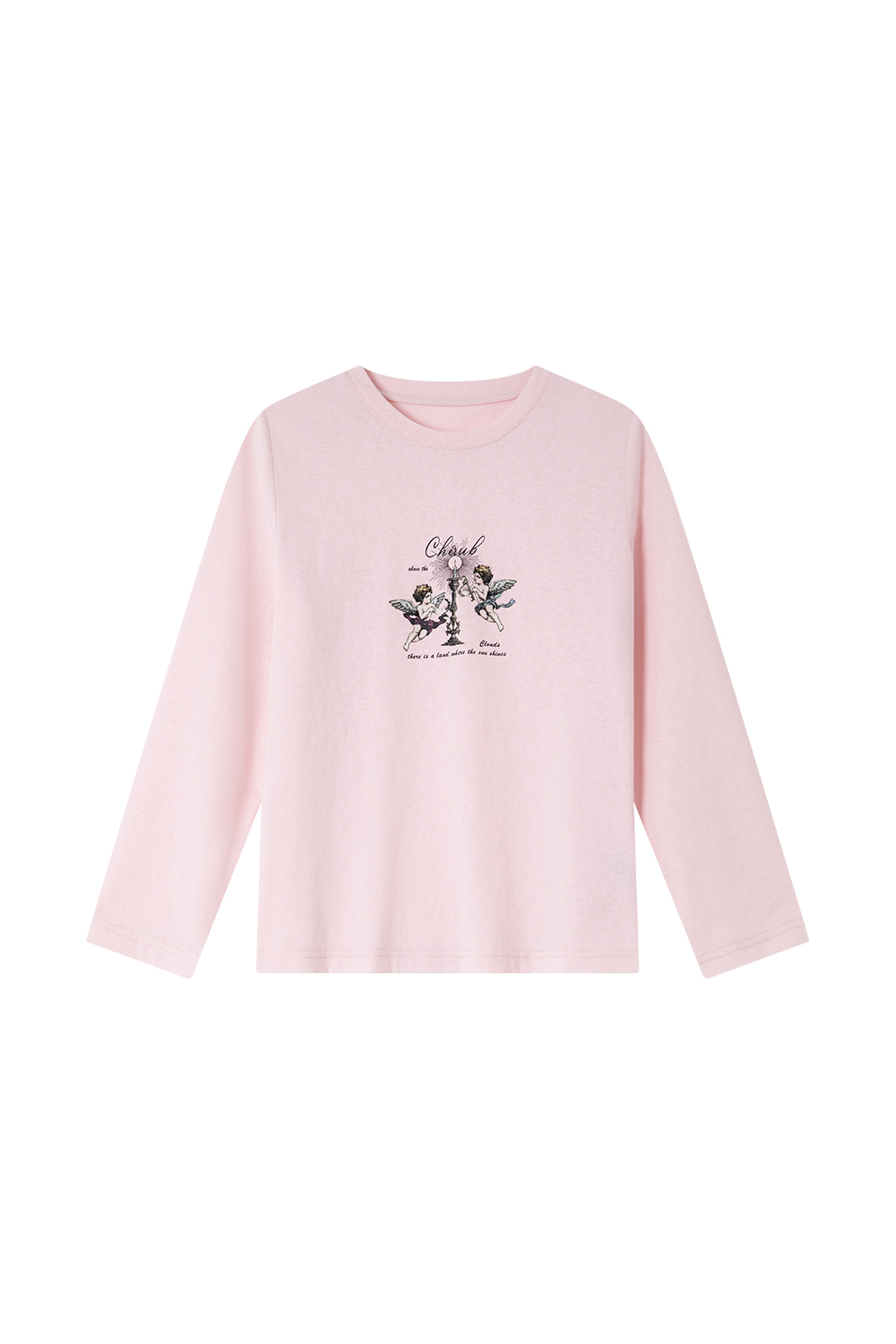 Relaxed Fit Long-Sleeve Tee with Cherub Print-VIMLYSTORE