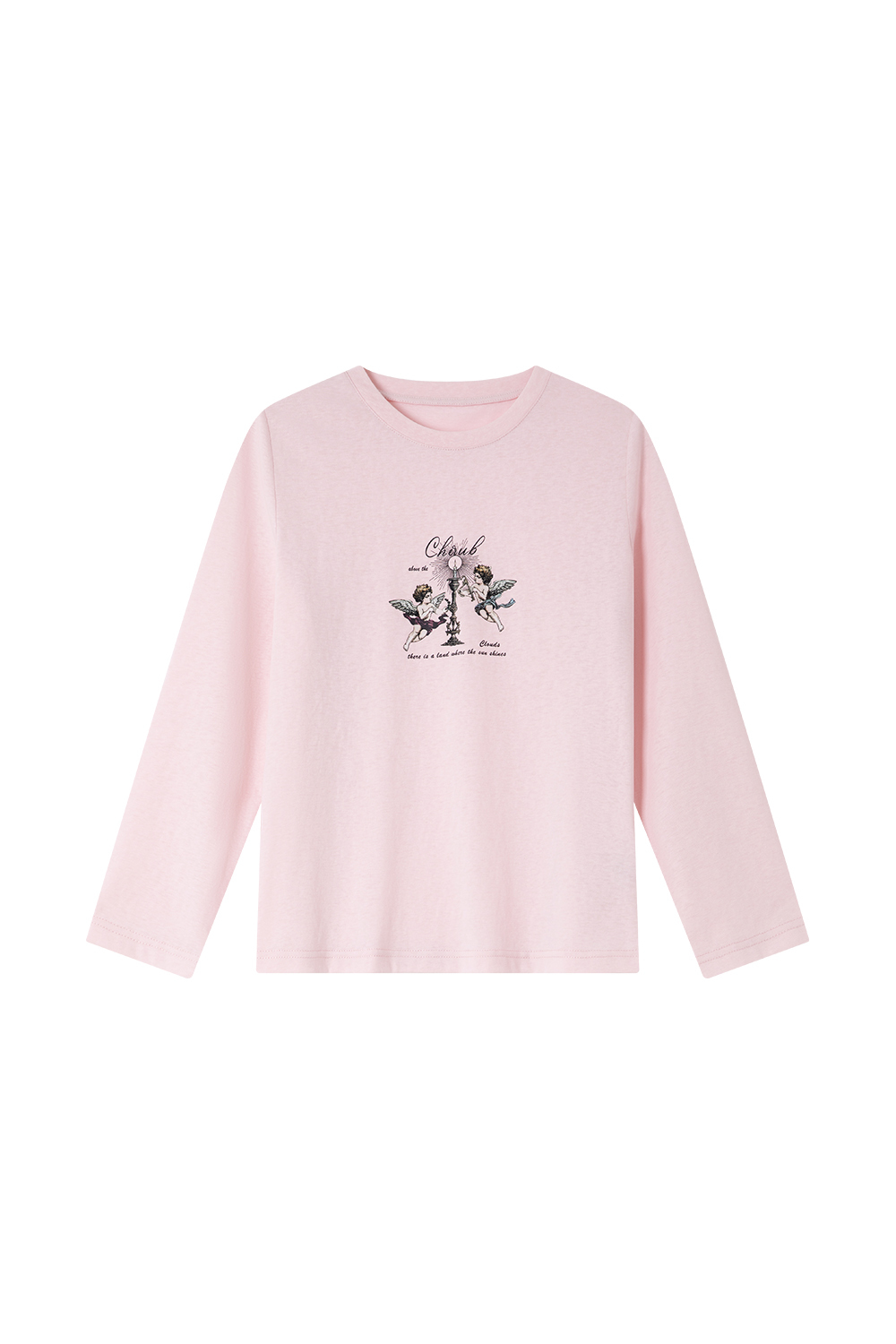 Relaxed Fit Long-Sleeve Tee with Cherub Print-VIMLYSTORE