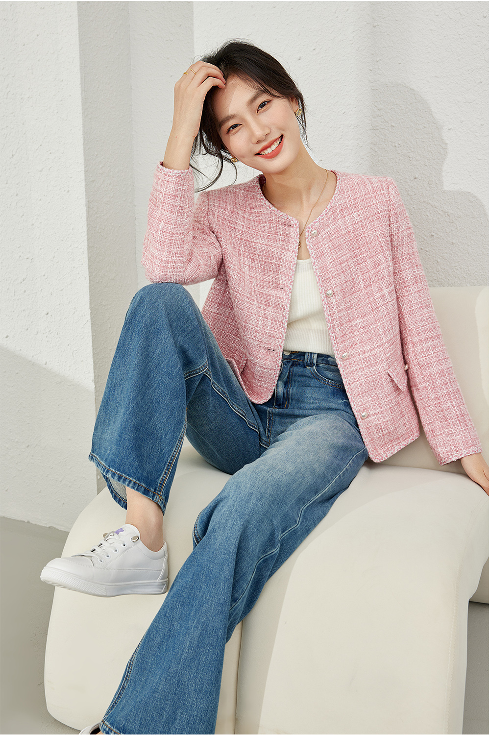 Plaid Crew Neck Jacket
