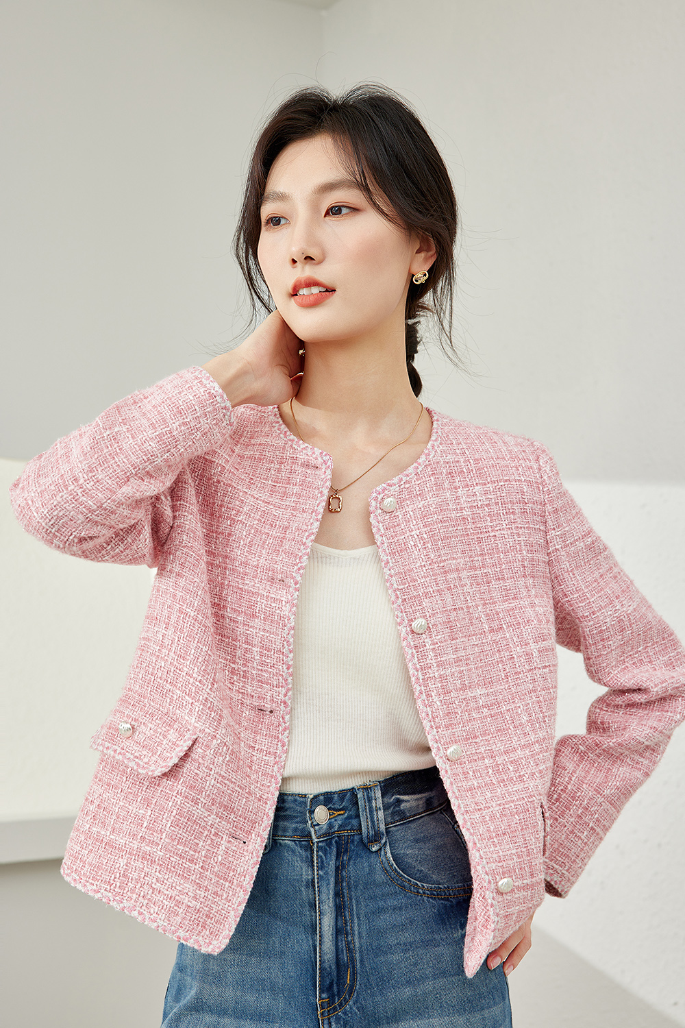 Plaid Crew Neck Jacket