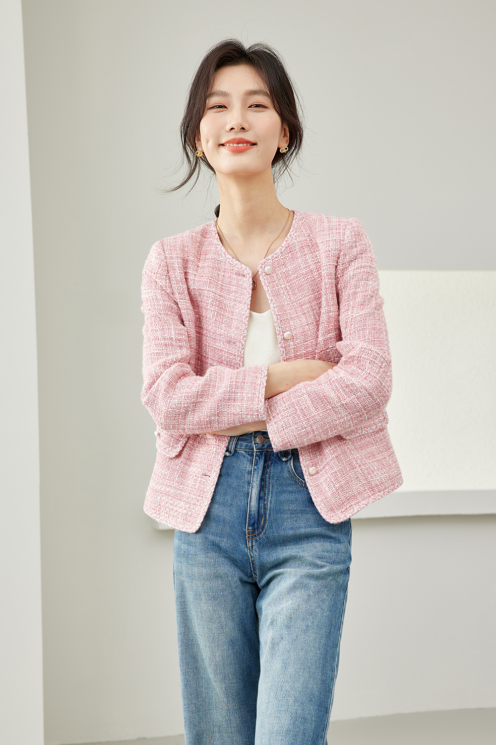 Plaid Crew Neck Jacket