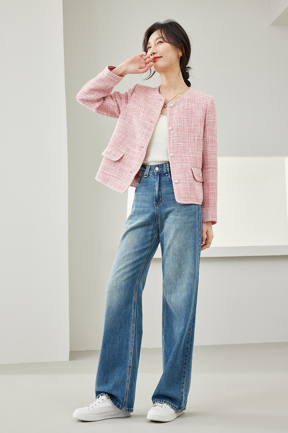 Plaid Crew Neck Jacket