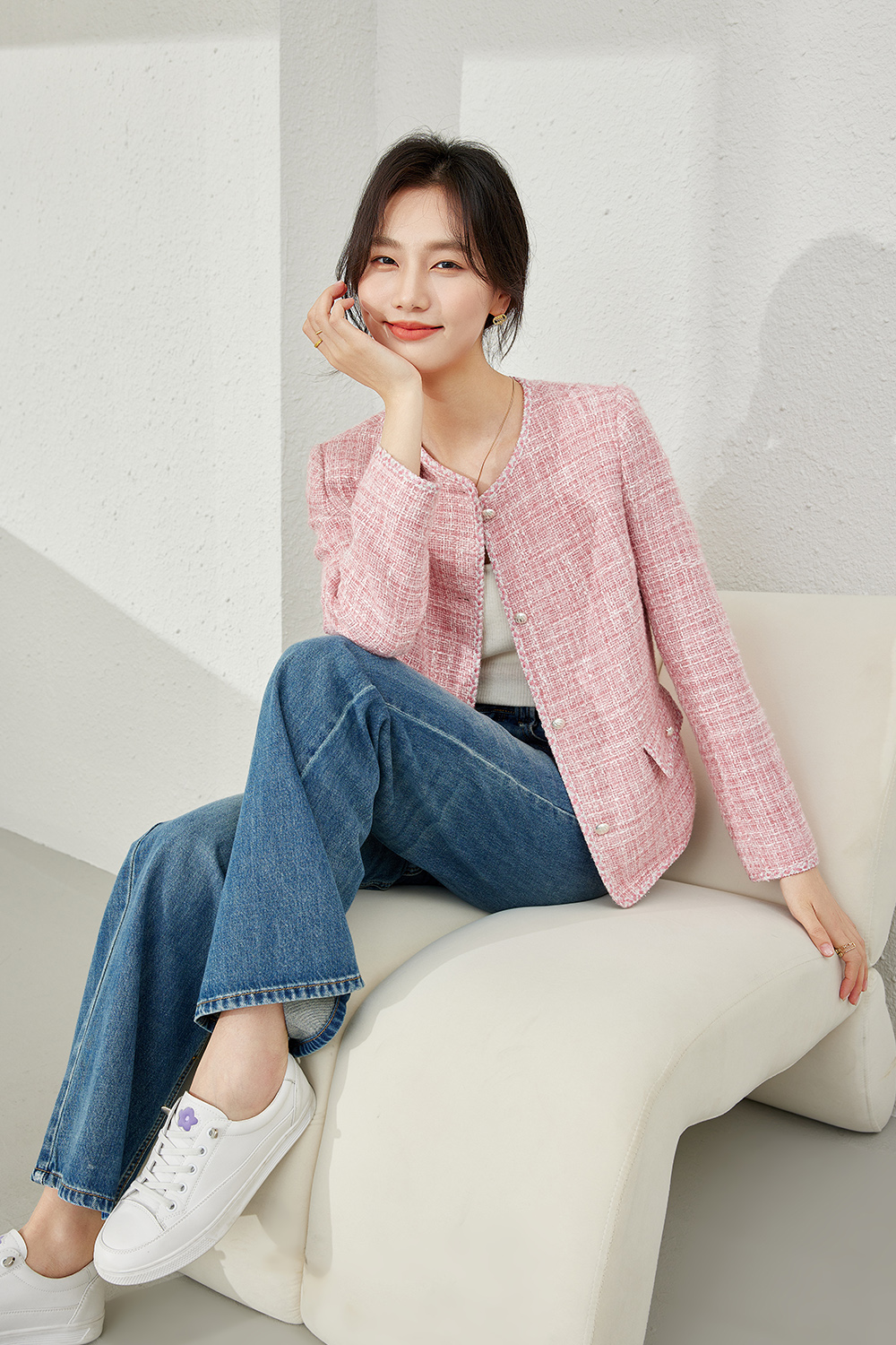 Plaid Crew Neck Jacket