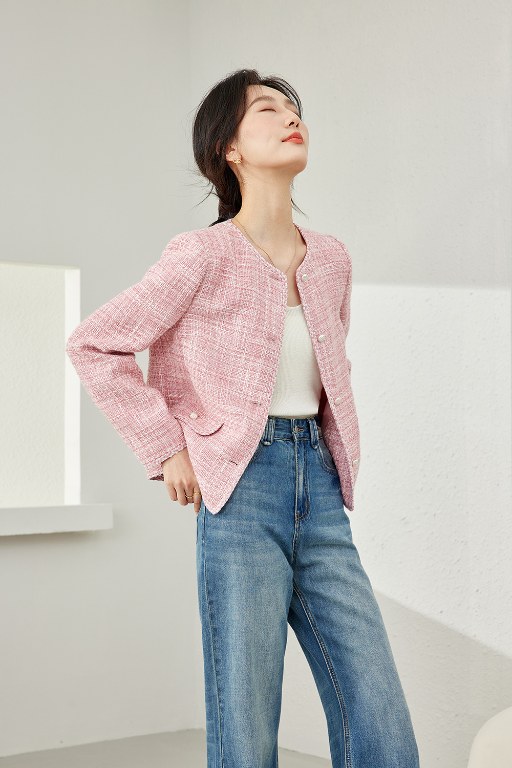 Plaid Crew Neck Jacket