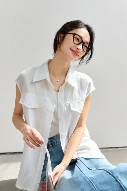 Commute-Elegance Sleeveless Cardigan with Lapel Collar-VIMLYSTORE