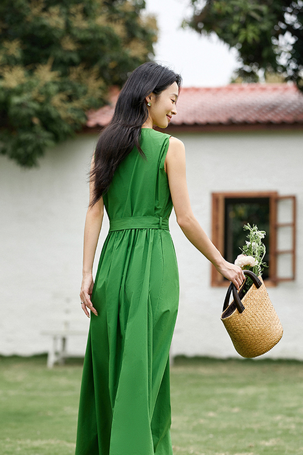 100% Cotton Premium Waist-cinching Sleeveless Maxi Dress-VIMLYSTORE