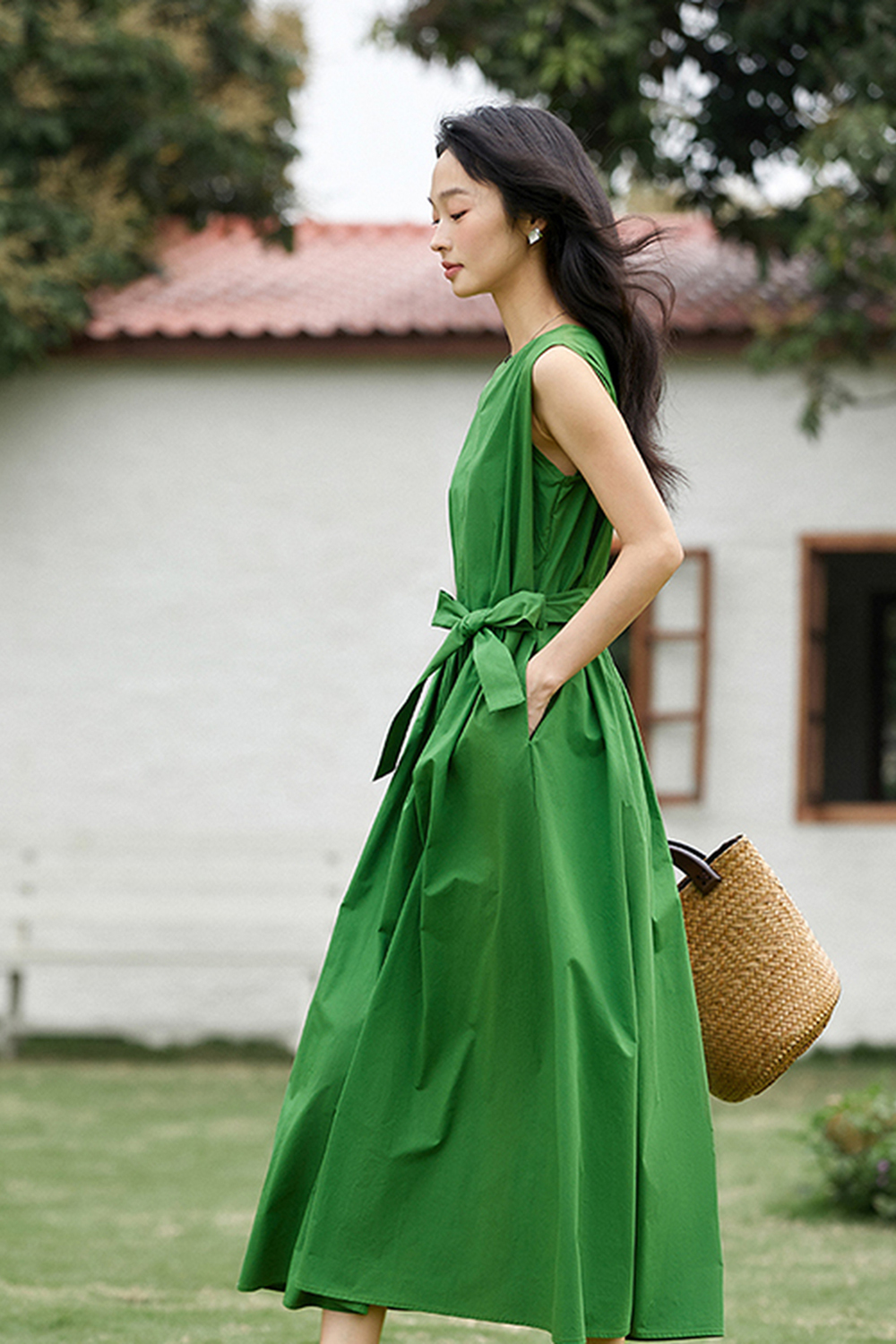 100% Cotton Premium Waist-cinching Sleeveless Maxi Dress-VIMLYSTORE