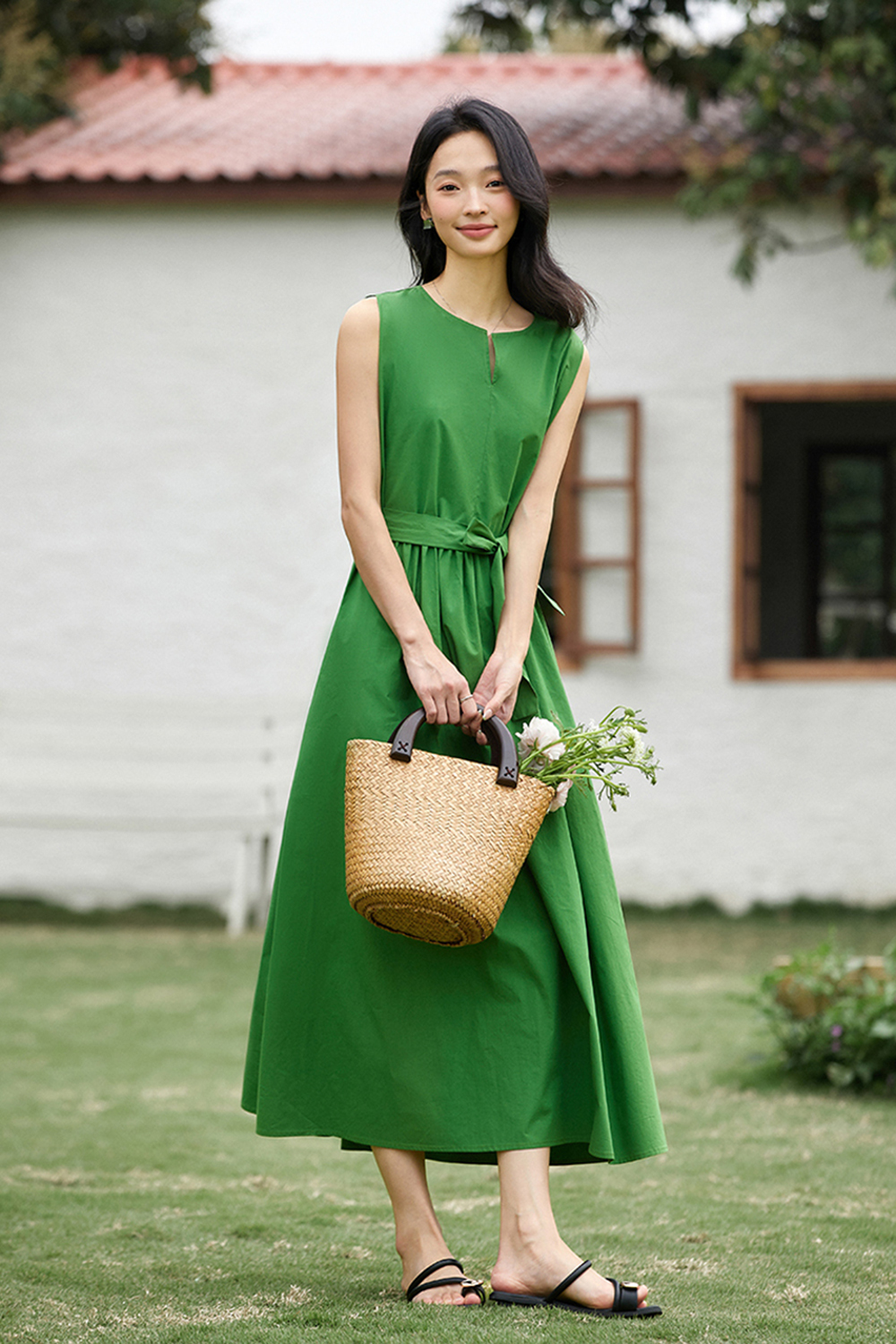 100% Cotton Premium Waist-cinching Sleeveless Maxi Dress-VIMLYSTORE