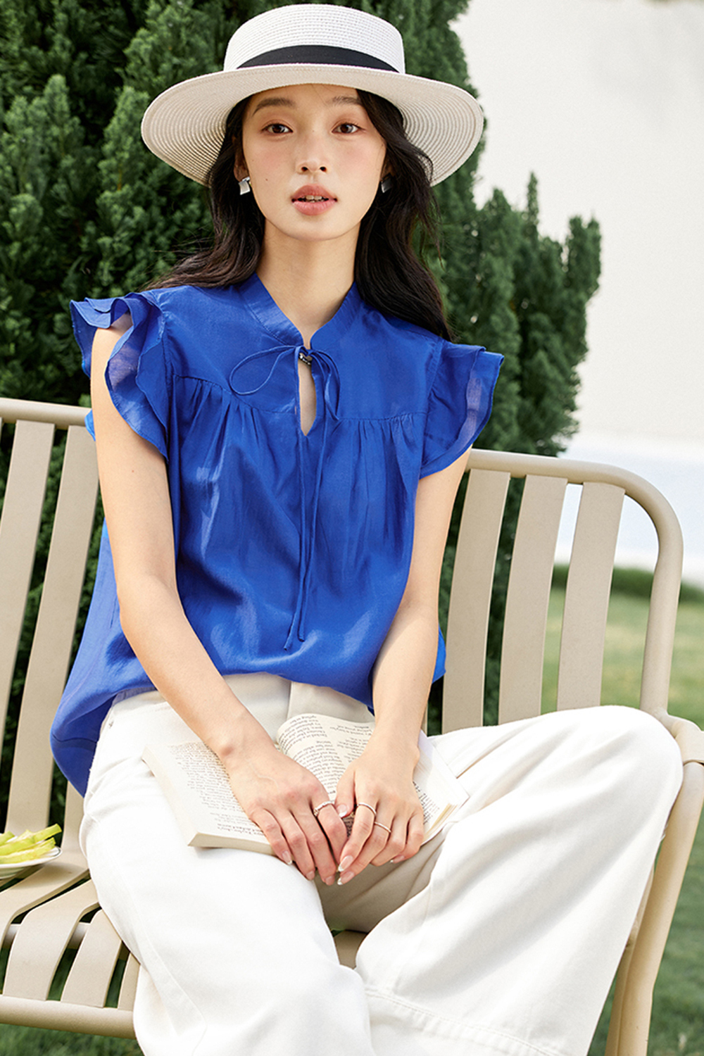 Lyocell Blush Pink Minimalist Office Shirt with Peplum Sleeves & Stand Collar