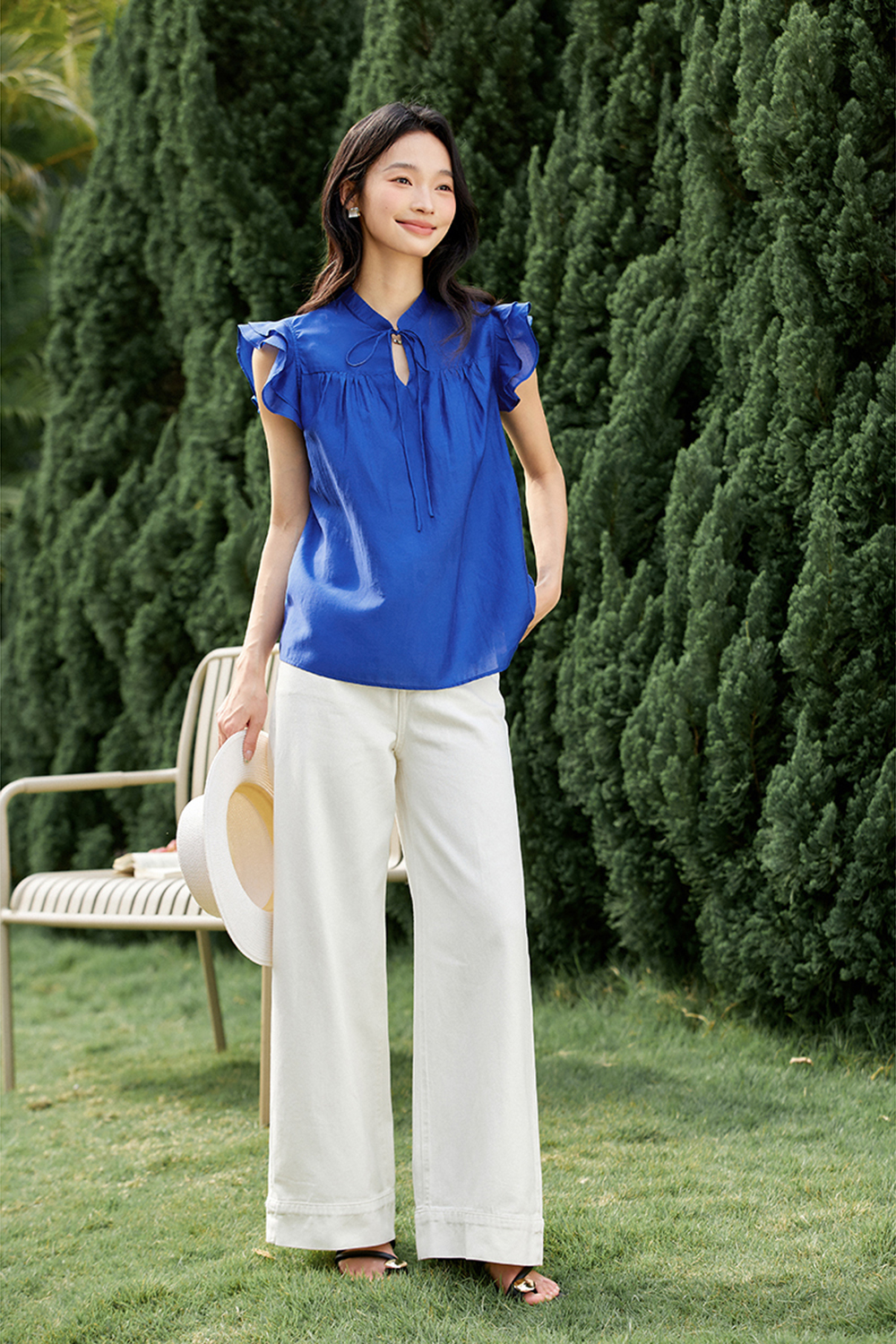 Lyocell Blush Pink Minimalist Office Shirt with Peplum Sleeves & Stand Collar