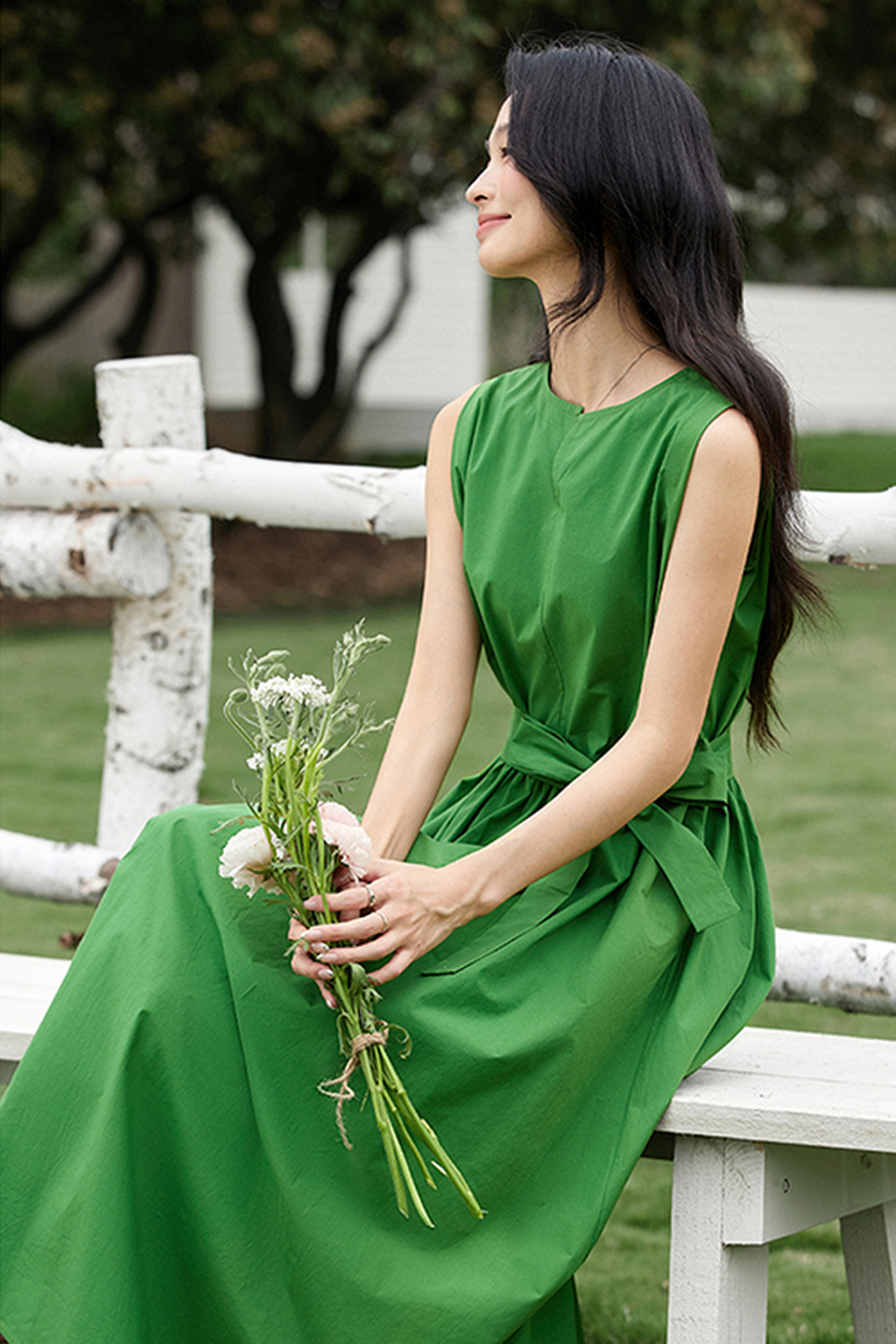 100% Cotton Premium Waist-cinching Sleeveless Maxi Dress-VIMLYSTORE