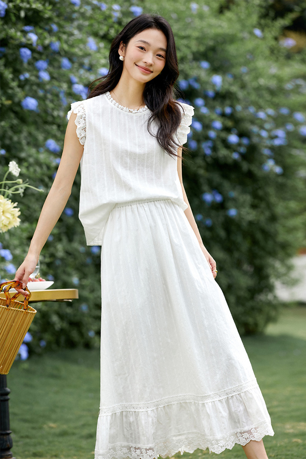 100% Cotton Lace-trimmed Elegant Two-piece Set
