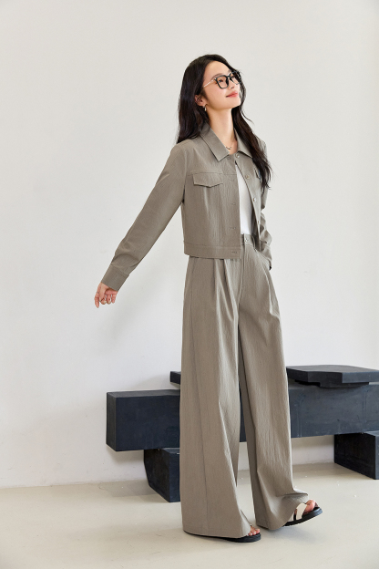 Premium Notch-Neck Blouse & Wide-Leg Pants Set for Office Chic-VIMLYSTORE