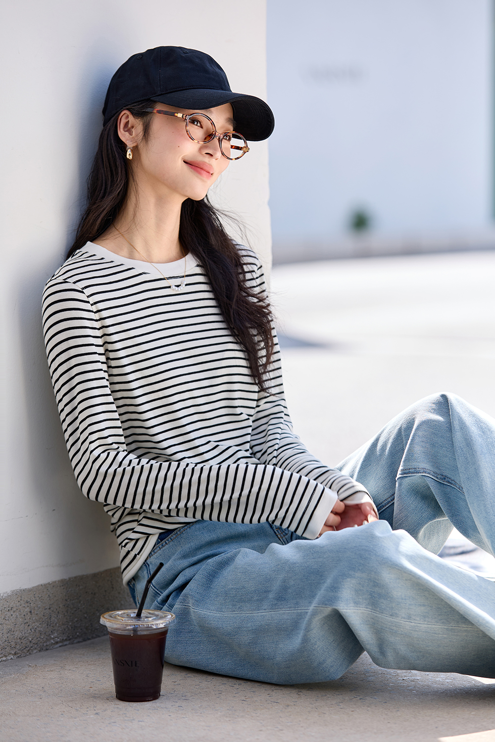 Black & White Striped Wool-Blend Relaxed Tee-VIMLYSTORE
