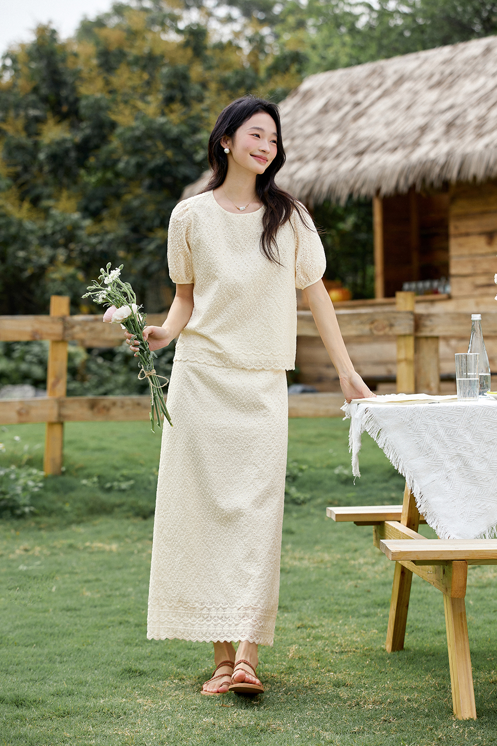 Sweetheart Neckline Top & Flared Skirt Coord Set-VIMLYSTORE