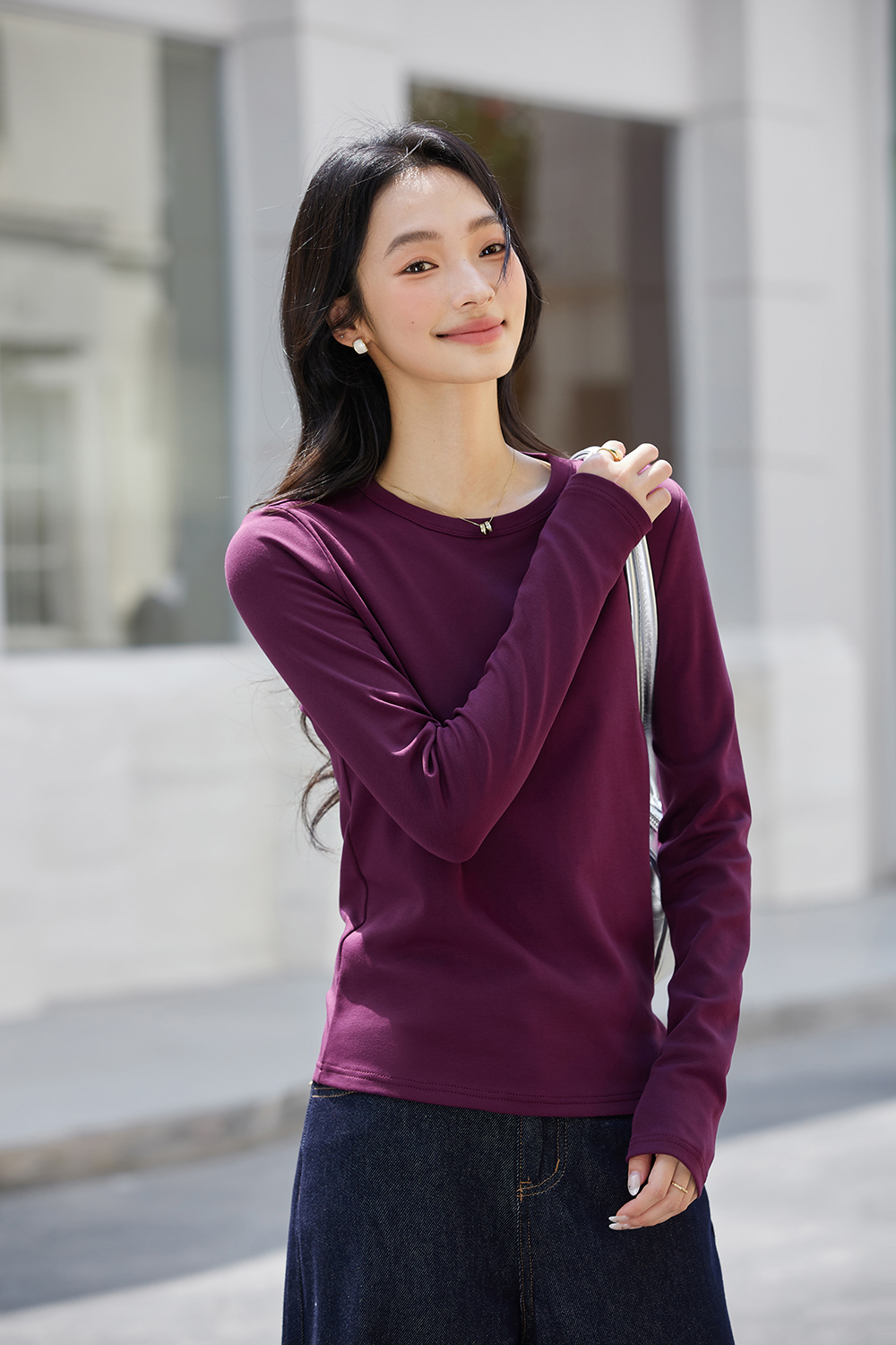 Lace-Insert Layering Tee with Pintuck Detail-VIMLYSTORE