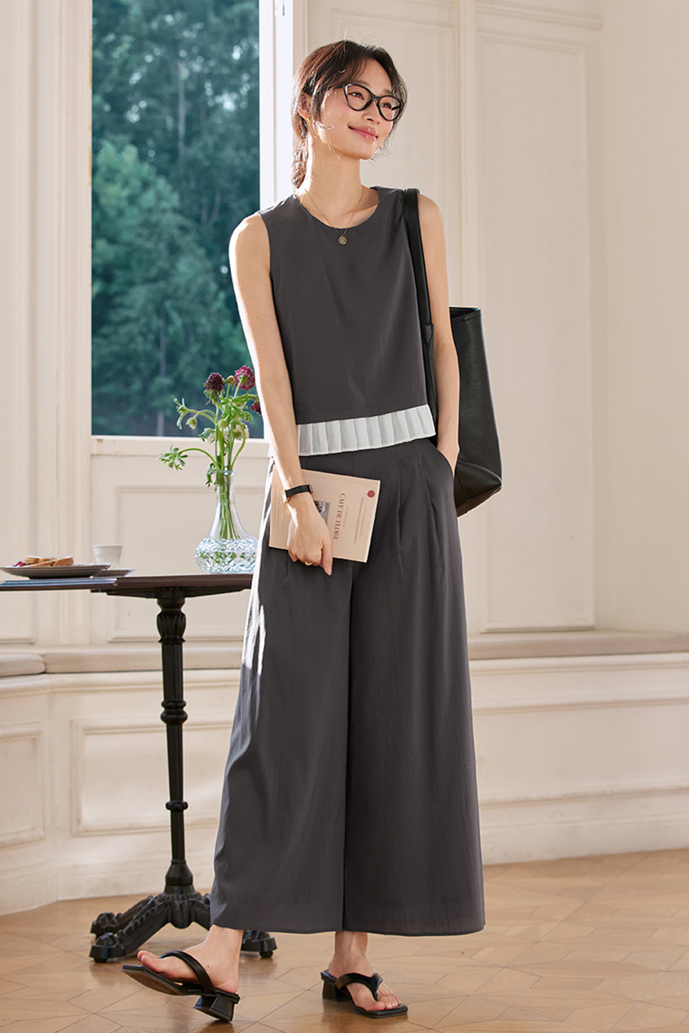 Lyocell Paneled Sleeveless Wide-leg Pants Set