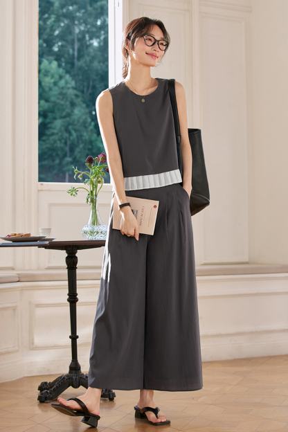 Lyocell Paneled Sleeveless Wide-leg Pants Set-VIMLYSTORE