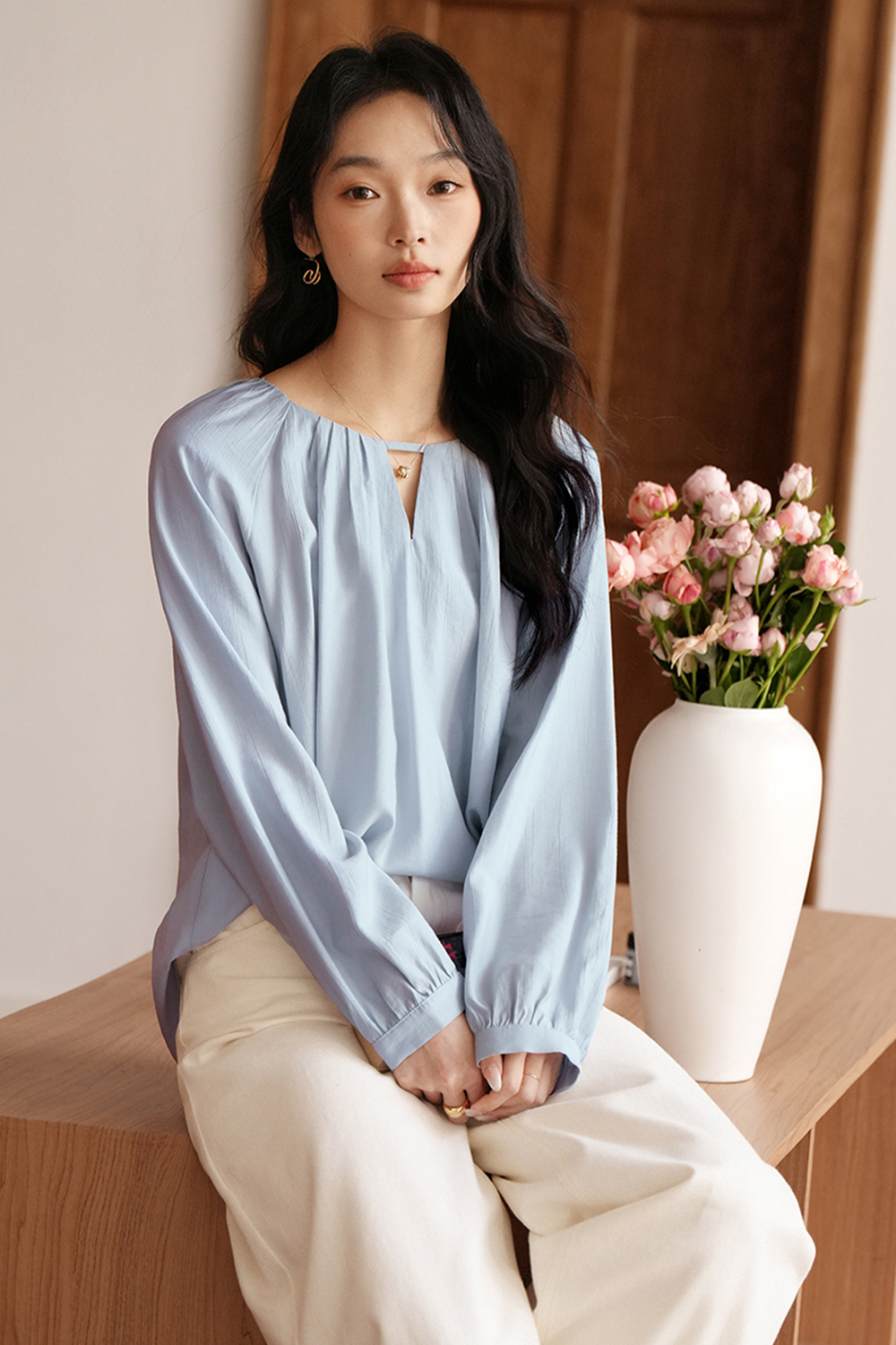 French-style Round Neck Loose Top