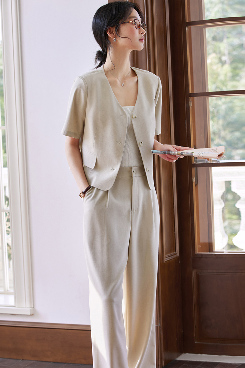 Minimalist High-Waist Office Suit Two-Piece Set