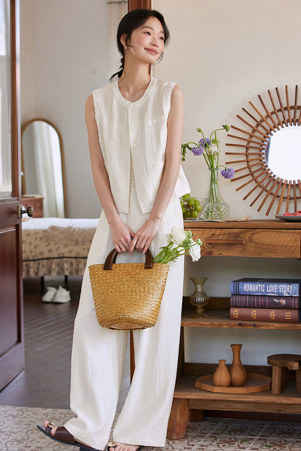 Premium "Old Money" Style Sleeveless Shirt & Pants Linen Set