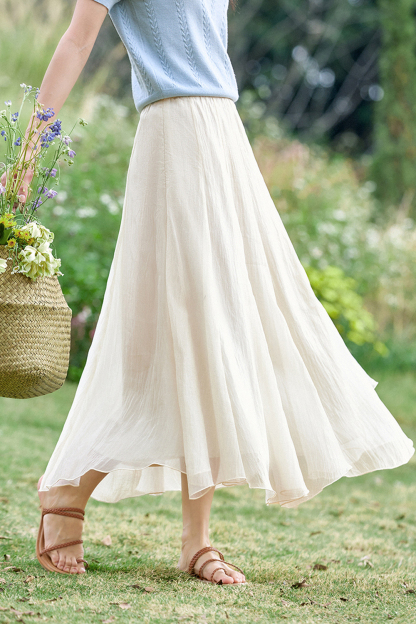 Elegant and Gentle High-Waist A-Line Flowy Maxi Dress with Draping-VIMLYSTORE