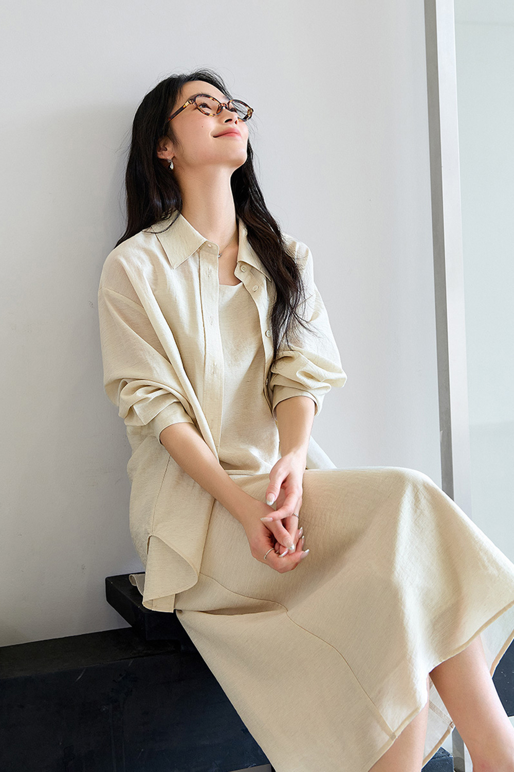 Versatile Casual Loose Shirt with Slip Dress Set-VIMLYSTORE