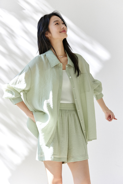 Simple Commuter Sun Protection Shirt & Shorts Two-Piece Set-VIMLYSTORE
