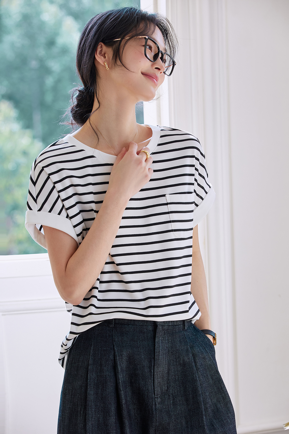 Color Block Striped Short Sleeve Round Neck T-Shirt